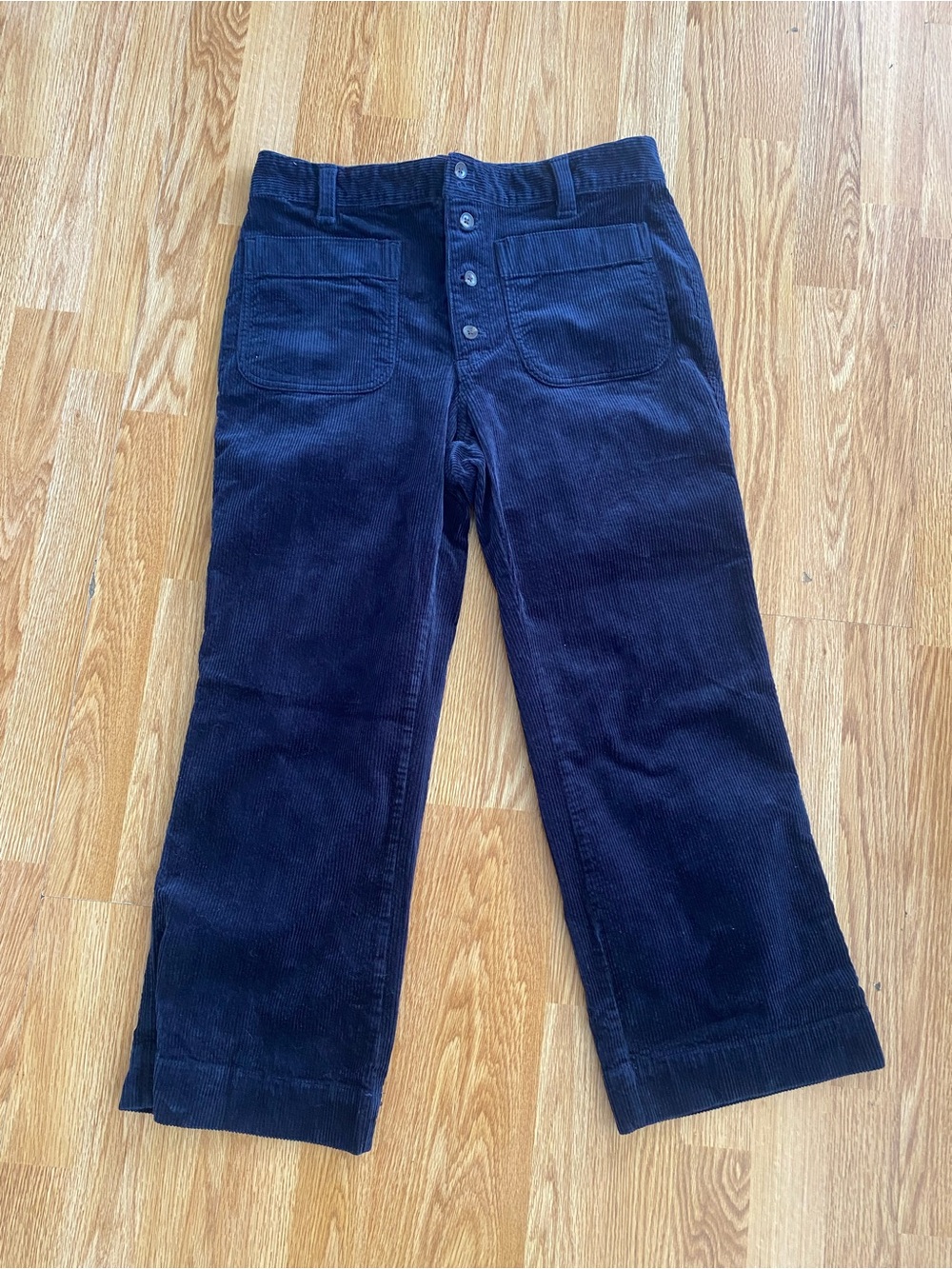 Free Assembly Navy Corduroy High Rise Button-Fly Cropped Wide Leg Pants